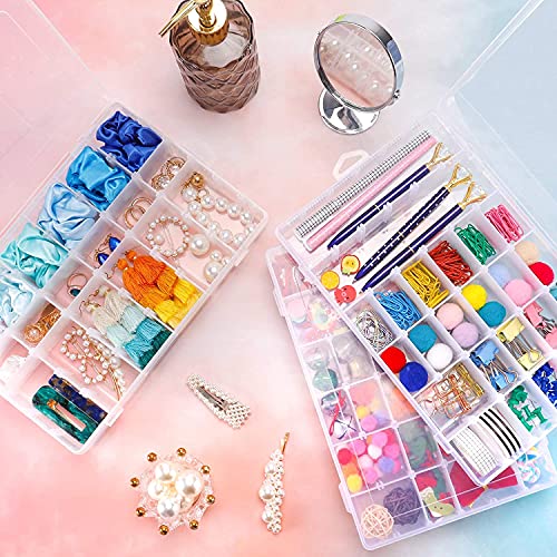 RIVERTREE Earring Box Organizer Jewelry Storage Container Clear Plastic with Lid and Adjustable Dividers 36 Grids Compartment Travel