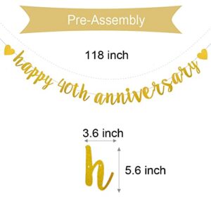 XIAOLUOLY Gold Glitter Happy 40th Anniversary Banner,Pre-Strung,40th Wedding Anniversary Party Decorations Bunting Sign Backdrops,Happy 40th Anniversary