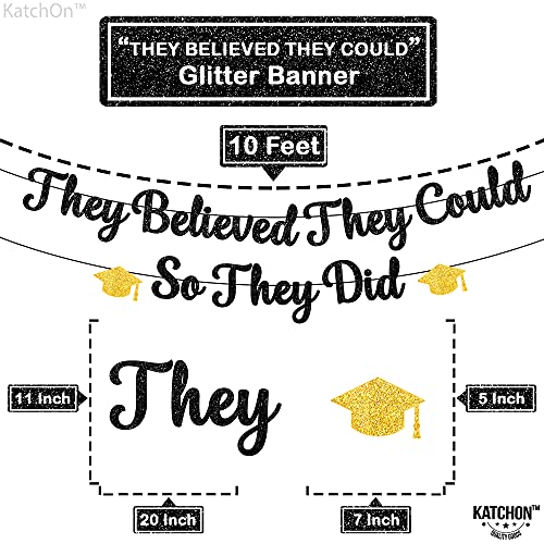 Glitter, They Believed They Could So They Did Banner - Large 10 Feet, No DIY | Black and Gold Graduation Decorations 2023 | Graduation Banner for Graduation Party Decorations 2023 | Graduation Garland