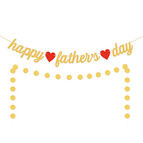 Aozer Happy Fathers Day Banner Gold Glitter Father's Day Banner Rustic Fathers Day Party Decorations