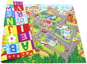baby care play mat – playful collection – play mat for infants – non-toxic baby mat – cushioned baby mat waterproof playmat – reversible mat (medium, zoo town)