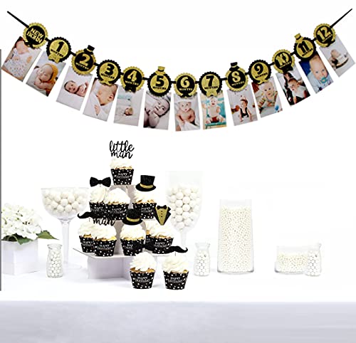 Zocakee Mr Onederful Birthday Decorations,First Year Monthly Photo Banner, Baby Shower Picture Banner