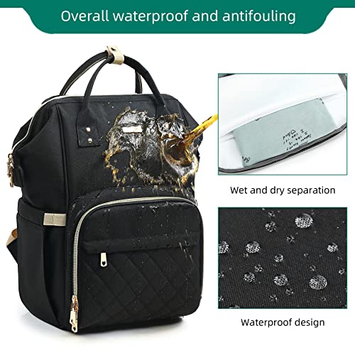 Diaper Bag Backpack, Diaper Bags for Baby Girls Boys, Baby Bags for Moms Dads, Baby Nappy Changing Bag with Insulated Pockets,Multi-functional Waterproof Backpack with Stroller straps-Black