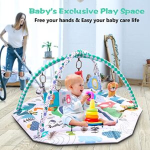 Bellababy Tummy Time Mat, 4-in-1 Baby Gym Activity Play Mat & Ball Pit, with High Contrast Toys & Self-Discovery Mirror & Tummy Time Pillow for Sensory and Motor Skill Development (Blue)