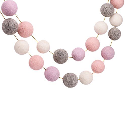 Wool Felt Balls Garland (Purple+Pink+White+Grey)