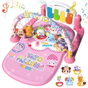 baby play gym mats, baby activity mat for sensory and motor skill development, baby funny play piano gym with music and lights activity gym play mat center for newborn 0-12 months