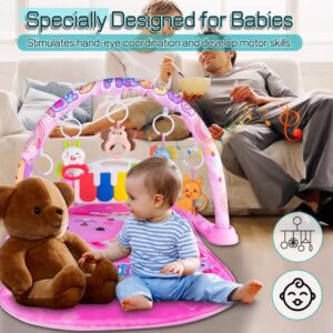Baby Play Gym Mats, Baby Activity Mat for Sensory and Motor Skill Development, Baby Funny Play Piano Gym with Music and Lights Activity Gym Play Mat Center for Newborn 0-12 Months