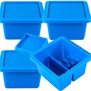 zoenhou 4 pcs 12 hole square multifunction paint brush basin cleaner, plastic twin compartment artist brush washer with brush holder and lid for cleaning acrylic watercolor oil painting