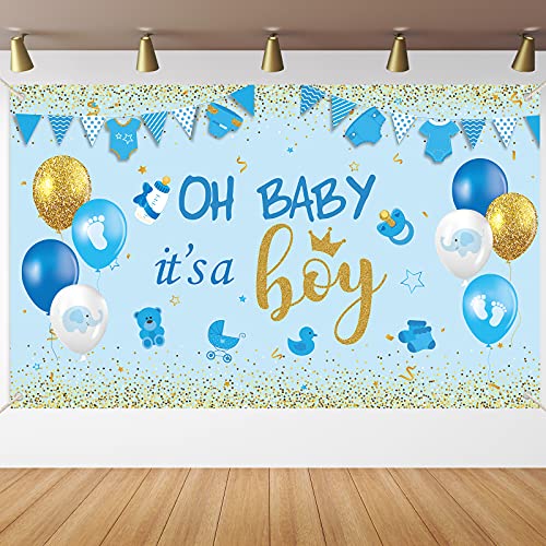 Oh Baby It's A Boy Baby Shower Party Decorations Large Size Blue Baby Shower Birthday Banner Backdrop Photo Booth Background for Boy's Baby Shower Party Supplies (Blue Boy)