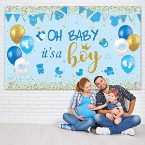 Oh Baby It's A Boy Baby Shower Party Decorations Large Size Blue Baby Shower Birthday Banner Backdrop Photo Booth Background for Boy's Baby Shower Party Supplies (Blue Boy)