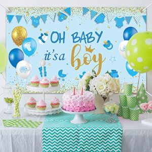 Oh Baby It's A Boy Baby Shower Party Decorations Large Size Blue Baby Shower Birthday Banner Backdrop Photo Booth Background for Boy's Baby Shower Party Supplies (Blue Boy)