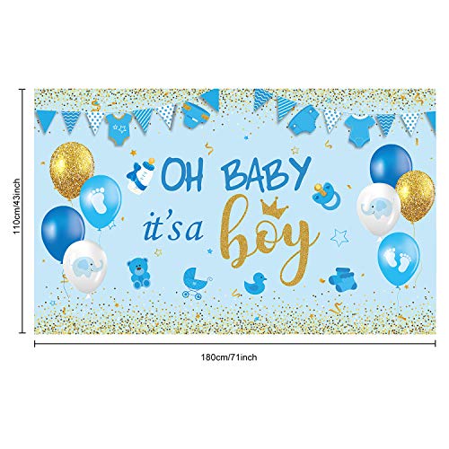 Oh Baby It's A Boy Baby Shower Party Decorations Large Size Blue Baby Shower Birthday Banner Backdrop Photo Booth Background for Boy's Baby Shower Party Supplies (Blue Boy)