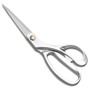 fabric scissors 8.5 inch heavy duty dressmaking shears sewing tailor scissors, ultra sharp all metal stainless steel craft household scissors for cutting fabric, leather, and raw materials（silver）
