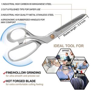 Fabric Scissors 8.5 Inch Heavy Duty Dressmaking Shears Sewing Tailor Scissors, Ultra Sharp All Metal Stainless Steel Craft Household Scissors for Cutting Fabric, Leather, and Raw Materials（Silver）