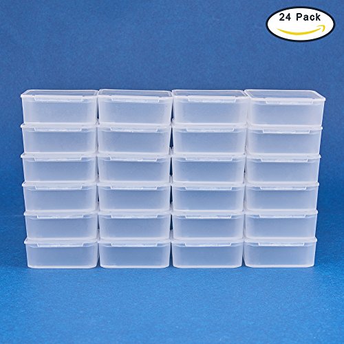 BENECREAT 24 Pack Square Frosted Clear Plastic Bead Storage Containers Box Case with Lids for Items,Pills,Herbs,Tiny Bead,Jewerlry Findings, and Other Small Items - 1.53x1.53x0.63 Inches