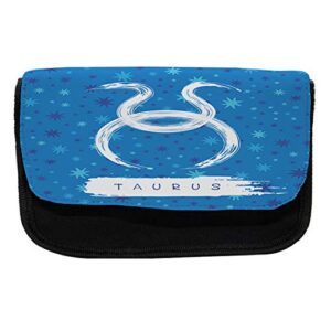 lunarable taurus pencil case, astrological horoscope sign, fabric pen pencil bag with double zipper, 8.5″ x 5.5″, violet blue white