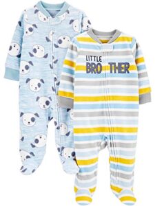 simple joys by carter’s baby boys’ fleece footed sleep and play, pack of 2, light blue/yellow, dogs, 0-3 months