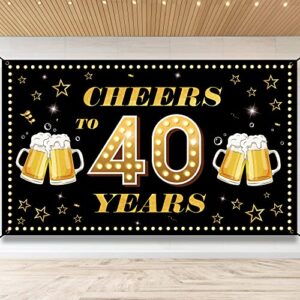 Happy 40th Birthday Decorations for Men Women, Cheers to 40 Years Banner Backdrop, 40th Anniversary, 40 year Reunion Decor, Black Gold Forty Birthday Party Sign Poster Supplies PHXEY (6.1ft x 3.6ft）