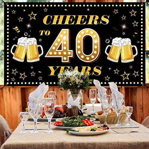 Happy 40th Birthday Decorations for Men Women, Cheers to 40 Years Banner Backdrop, 40th Anniversary, 40 year Reunion Decor, Black Gold Forty Birthday Party Sign Poster Supplies PHXEY (6.1ft x 3.6ft）