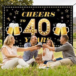 Happy 40th Birthday Decorations for Men Women, Cheers to 40 Years Banner Backdrop, 40th Anniversary, 40 year Reunion Decor, Black Gold Forty Birthday Party Sign Poster Supplies PHXEY (6.1ft x 3.6ft）