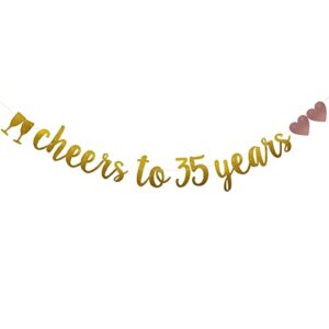 cheers to 35 years banner, pre-strung, gold glitter paper garlands for 35th birthday / wedding anniversary party decorations supplies, no assembly required,(gold)sunbetterland