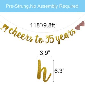 Cheers to 35 Years Banner, Pre-Strung, Gold Glitter Paper Garlands for 35th Birthday / Wedding Anniversary Party Decorations Supplies, No Assembly Required,(Gold)SUNbetterland