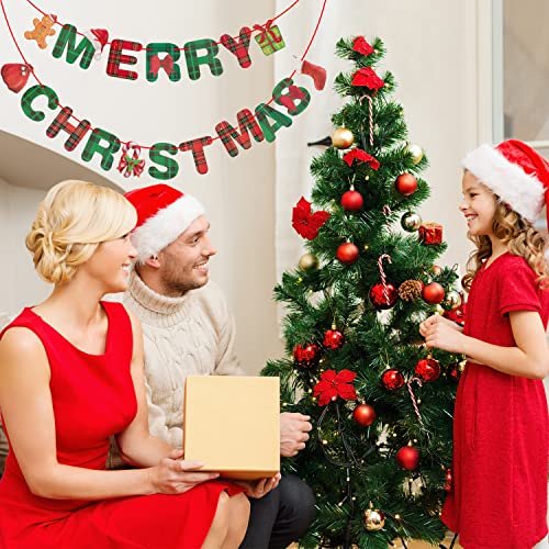 Jiying Merry Christmas Banner for Fireplace Banner, Christmas Wall Decor,Christmas Home Indoor Decorations, Christmas Chimney Banner with Sock and Gift Shape Decorations,Red&Green(S120)