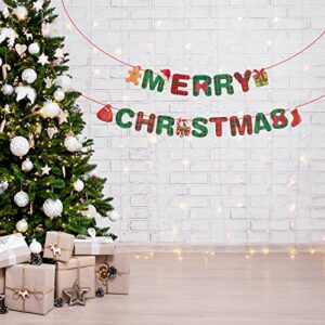 Jiying Merry Christmas Banner for Fireplace Banner, Christmas Wall Decor,Christmas Home Indoor Decorations, Christmas Chimney Banner with Sock and Gift Shape Decorations,Red&Green(S120)