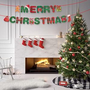 Jiying Merry Christmas Banner for Fireplace Banner, Christmas Wall Decor,Christmas Home Indoor Decorations, Christmas Chimney Banner with Sock and Gift Shape Decorations,Red&Green(S120)