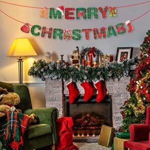 Jiying Merry Christmas Banner for Fireplace Banner, Christmas Wall Decor,Christmas Home Indoor Decorations, Christmas Chimney Banner with Sock and Gift Shape Decorations,Red&Green(S120)