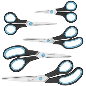 Uaugulft Scissors, Stainless Steel All Purpose Scissors, Craft Scissors with Soft Grip Handle, Blue & Black, 9.8”/8.5”/7.6”/6”/5”, Set of 5