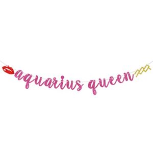 aquarius queen banner, january february birthday banner, aquarius sign, zodiac aquarius birthday party decorations for her, happy 21st ,25th, 30th, 40th,50th, 60th birthday party decor, rose glitter