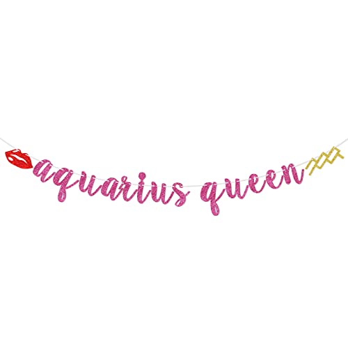 Aquarius Queen Banner, January February Birthday Banner, Aquarius Sign, Zodiac Aquarius Birthday Party Decorations for Her, Happy 21st ,25th, 30th, 40th,50th, 60th Birthday Party Decor, Rose Glitter