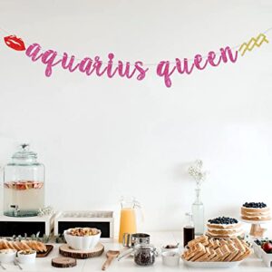 Aquarius Queen Banner, January February Birthday Banner, Aquarius Sign, Zodiac Aquarius Birthday Party Decorations for Her, Happy 21st ,25th, 30th, 40th,50th, 60th Birthday Party Decor, Rose Glitter