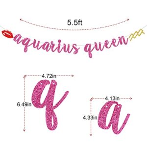 Aquarius Queen Banner, January February Birthday Banner, Aquarius Sign, Zodiac Aquarius Birthday Party Decorations for Her, Happy 21st ,25th, 30th, 40th,50th, 60th Birthday Party Decor, Rose Glitter