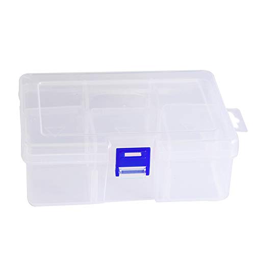 6 Compartments Jewelry Earring Necklace Bead Storage Box Clear Plastic Adjustable Container Case (Blue)