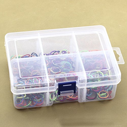 6 Compartments Jewelry Earring Necklace Bead Storage Box Clear Plastic Adjustable Container Case (Blue)