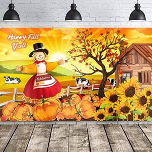 blulu happy fall y’all party decoration backdrop welcome fall scarecrow harvest decorative autumn background for halloween thanksgiving party décor harvest time pumpkin (orange fall)