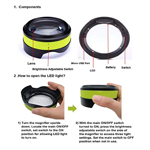 Magnifier, Rechargeable Dylviw 3X-5X Desktop Magnifying Glass, Large View Area Adjustable LED Lights, Ideal for Reading, Blueprints, Hobbies-Carrying Case Included