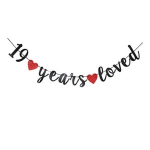 19 Years Loved Black Paper Sign for Boy/Girl's 19th Birthday Party Supplies, 19th Wedding Anniversary Party Decorations
