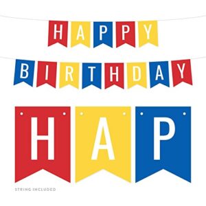 andaz press hanging pennant banner party decorations, red, yellow, royal blue, happy birthday, 1-pack, approx. 5-feet, 1st 2nd 3rd 4th 5th girls boys party themed decor
