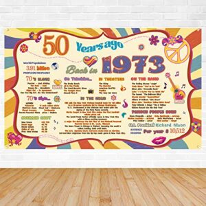crenics 50th birthday party decorations, retro hippie boho back in 1973 birthday backdrop banner, large 50 birthday anniversary poster photo background party supplies for women men, 5.9 x 3.6 ft