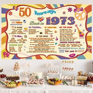 Crenics 50th Birthday Party Decorations, Retro Hippie Boho Back in 1973 Birthday Backdrop Banner, Large 50 Birthday Anniversary Poster Photo Background Party Supplies for Women Men, 5.9 x 3.6 Ft