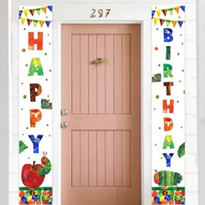 Cartoon Very Hungry Little Green Caterpillar Happy Birthday Banner Background Insects Theme Decor Door Porch Decorations for Girls Boys Baby Shower 1st Birthday Party Supplies Favors Backdrop Gift