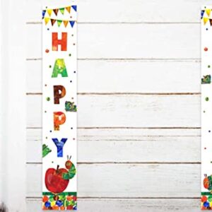 Cartoon Very Hungry Little Green Caterpillar Happy Birthday Banner Background Insects Theme Decor Door Porch Decorations for Girls Boys Baby Shower 1st Birthday Party Supplies Favors Backdrop Gift