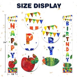 Cartoon Very Hungry Little Green Caterpillar Happy Birthday Banner Background Insects Theme Decor Door Porch Decorations for Girls Boys Baby Shower 1st Birthday Party Supplies Favors Backdrop Gift