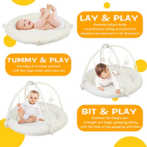 Beright Baby Gym, Baby Play Gym with Movable and Detachable Hoops, Baby Activity Center with Hanging Out Toys in Shape of a Moon and Stars, Perfect Newborn Toys