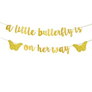 jensenlin a little butterfly is on her way banner,butterfly theme baby shower decor,butterfly gender reveal/baby girl party decorations.(gold)