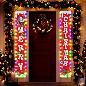 christmas decorations reversible christmas banner with string lights,merry christmas banner porch sign,christmas banners for outside xmas outdoor decor front door yard garage（battery not included）