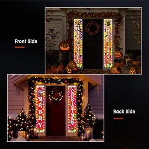 Christmas Decorations Reversible Christmas Banner with String Lights,Merry Christmas Banner Porch Sign,Christmas Banners for Outside Xmas Outdoor Decor Front Door Yard Garage（Battery Not Included）